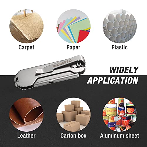 WORKPRO EDC Folding Utility Knife, Mini Box Cutter with Quick Open Axis Lock, Quick Change Blade Razor Knife, Foldable Small Pocket Knife with Belt Clip - color: Silver