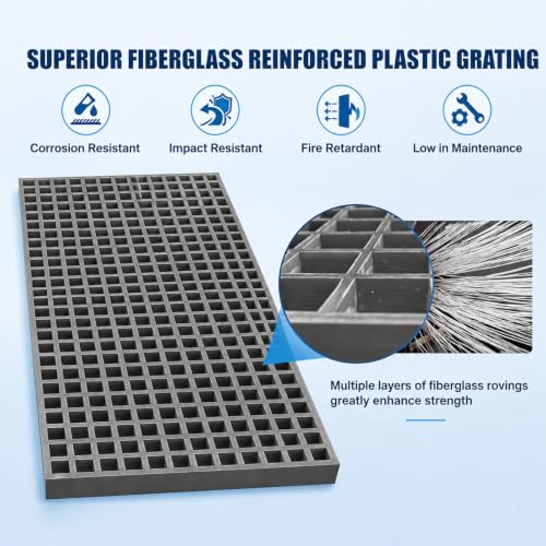 Cinnvoice 1 Pcs FRP Molded Grating Panel, 3ft X 2ft X 1.5in, Grey - color: Grey, size: 3ft X 2ft X 1.5in