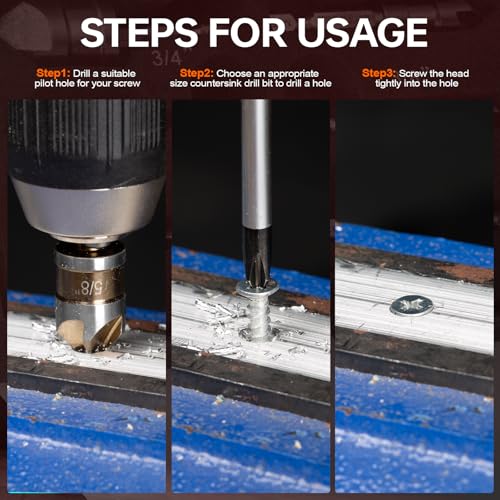Matework 6Pcs Countersink Drill Bit Set, M2 Cobalt HSS 1/4" Hex Shank - size: M2 Cobalt