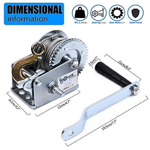 800lbs Hand Winch Steel Cable Boat Trailer Winch Two-Way Ratchet Gear Manual Winch Crane Weight Dock Leveling Winch with 8m Steel Wire for ATV Truck Towing - size: Cable Winch 800 lbs