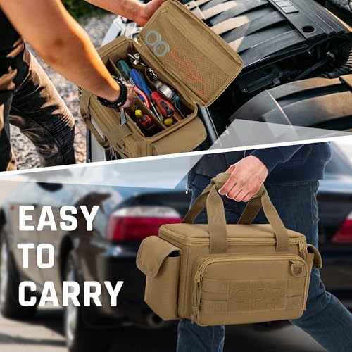 Rexmica Small Tool Bag Tool Storage Organizer Tactical Range Bag, Khaki - color: Khaki