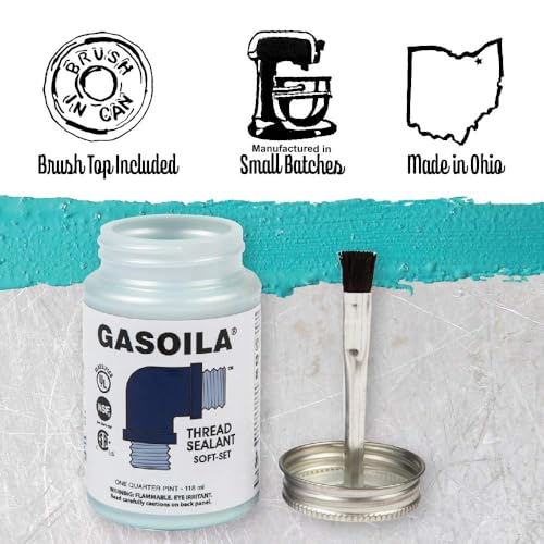 Gasoila Soft-Set Pipe Thread Sealant – Non-Hardening Paste for Metal & Plastic, 1/4 Pint with Brush Cap – Reliable Leak Prevention, Drip-Resistant, Temp Range -100 to 600°F, Made in USA