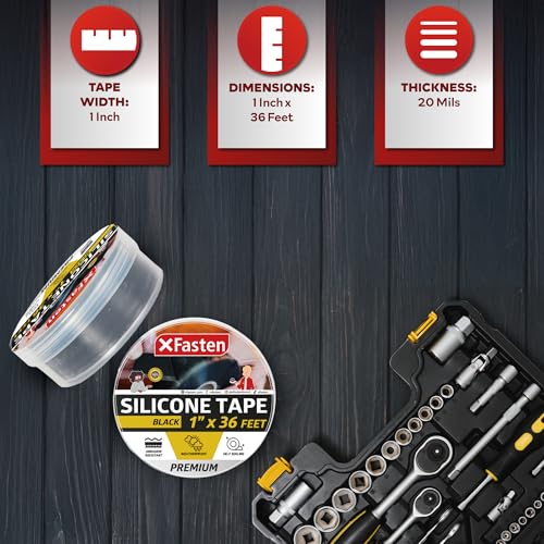 XFasten Self Fusing Silicone Tape Waterproof – 1" x 36 Feet Black, Self Amalgamating Tape, Silicone Rubber for Plumbing, Sealing Pipes, Hose Repair, Outdoor Coax and Electrical Cables – Weatherproof - color: Black, size: 1-Inch x 36-Feet