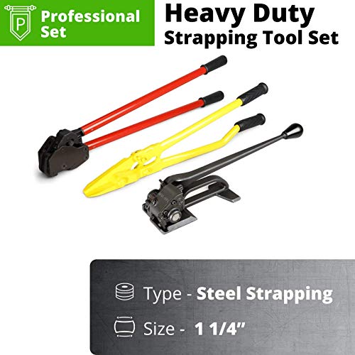 IDL Packaging PRO Strapping Tool Set for 3/4" to 1 1/4" Steel Strapping – Heavy-Duty Tensioner, Sealer, Cutter for Metal Banding – Packaging Strapping Tool Kit to Secure Heavy Packages - size: 1 1/4-inches