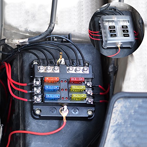 BlueFire 6 Way Blade Fuse Box Fuse Box Holder Standard Circuit Fuse Holder Box Block with LED Light Indication & Protection Cover for Car Boat Marine Trike Car Truck Vehicle SUV Yacht RV - color: 6 Way