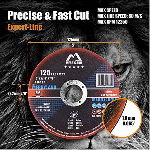 Merryland 25 Pack Cut Off Wheel 5 inch 1/16 Metal Iron Stainless Steel - size: 5 X 0.065 Cutting for Steel Metal Iron