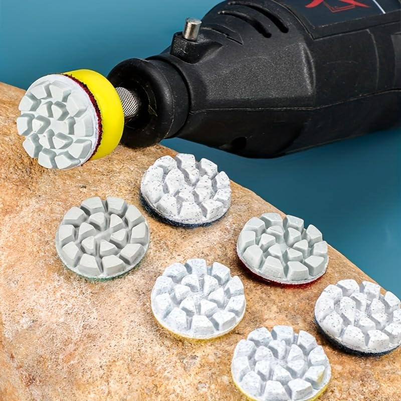 QTG 1" Wet Diamond Polishing Pads, 10Pcs 50#-3000#, Hook & Loop 3mm Shank