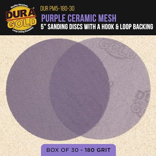 Dura-Gold Premium 180 Grit 5" Purple Ceramic Mesh Sanding Discs, Box of 30 - style: 180 Grit