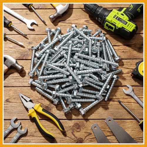 Hicarer 100 Pack 3/8" x 3" Concrete Screws Galvanized for Anchoring - size: 3/8" X 3"