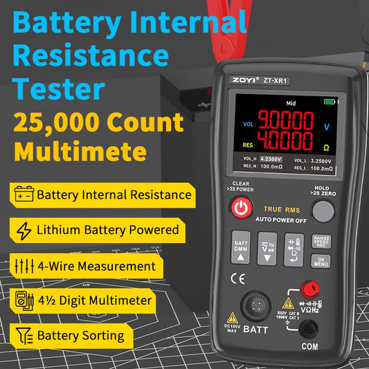 ZOYI Battery Internal Resistance Tester 2 in 1 multimeter Battery Voltage Meter Car Battery Tester for AAA AA Model 0.1mΩ-200Ω