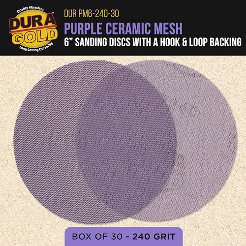 Dura-Gold Premium 240 Grit 6" Purple Ceramic Mesh Sanding Discs, Box of 30 - style: 240 Grit