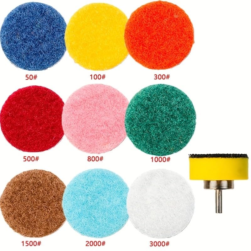 QTG 1" Wet Diamond Polishing Pads, 10Pcs 50#-3000#, Hook & Loop 3mm Shank
