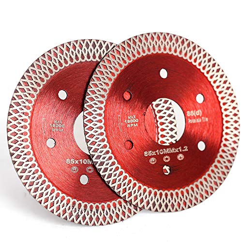 Casaverde 2 Pcs/Lot 3-3/8 Inch Diamond Porcelain Saw Blades Tile Blade for Cutting Porcelain Tile - size: 85mm