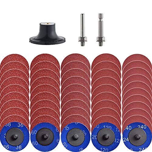 Miroku 50Pcs Mixup 2 inch Twist on Quick Change Discs Set, A/O Sanding Discs with 1/4" Holder, for Die Grinder Surface Prep Strip Grind Polish Finish Burr Rust Paint Removal - style: 50Pcs Mixup