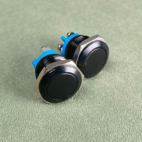 Gebildet 2pcs 16mm 3A/12V 24V 36 DC 110V 250VAC 1NO SPST Momentary Push Button Switch IP65 waterproof Aluminium Alloy Shell Screw Terminal (Black Shell) - size: 16mm-Black