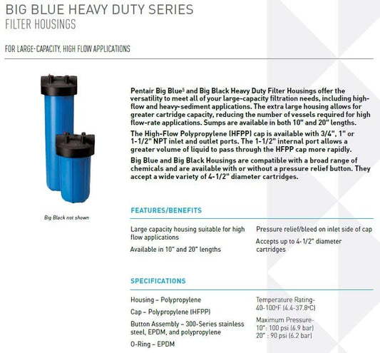 Pentair Pentek Big Blue Filter Housing, 1-1/2" NPT, 20" Whole House Water Filter Housing with Pressure Relief Button, HFPP Cap, NSF Certified (150235) - color: Blue, size: 1 1/2" NPT, style: Pressure Relief