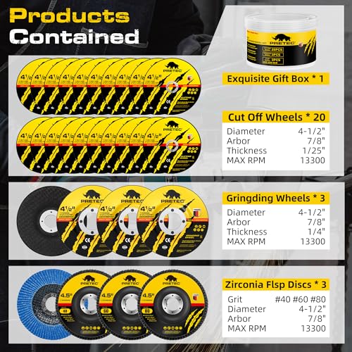 26 Packs Angle Grinder Cutting Flap Grinding Disc Wheel 4 1/2in Inches - 20 Packs 4.5"x1/4"x7/8" Cut off Wheels,3 Packs 4.5"x7/8" 60 Grit Flap Discs, 3 Packs 4.5"x1/25"x7/8" Grinding Wheels - size: 4 1/2 INCH
