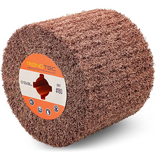 Non-Woven Wire Drawing Flap Wheel, 120x100mm, for Stainless Steel, Copper Satin Finishing and Metal Surface Treatment, SCT Conditioning Buffing Drum for Burnishing Polishing Machine (80 Grit) - style: Grit 80