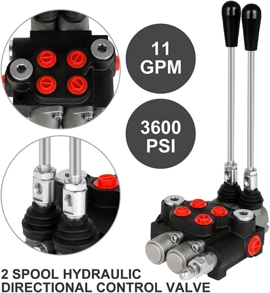 Hydraulic Flow Control Valve, 2 Spool 11 GPM G Ports Hydraulic Directional Control Valves Adjustable Relief Double Acting Parallel Center Tractor Loader W/Small Tractors/Tanks Loaders Log Splitters - size: 2 Spool 11 GPM