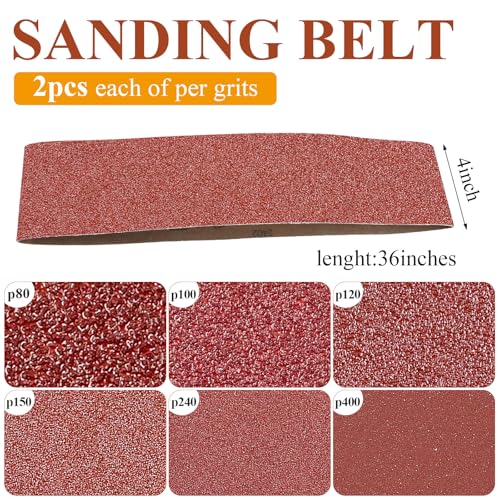37Pcs 4x36Inch Sanding Belts, Aluminum Oxide Belt Sander(80/100/120/150/240/400 Grit), 6inch No-hole Sanding Disc(80/100/120/180/240/400 Grits) for Power Combination Disc Belt Sanders