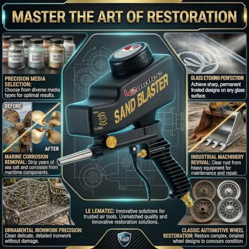 LE LEMATEC Portable Sand Blaster Gun Kit, Pneumatic Tool for Rust Removal - style: Steel Nozzle Black
