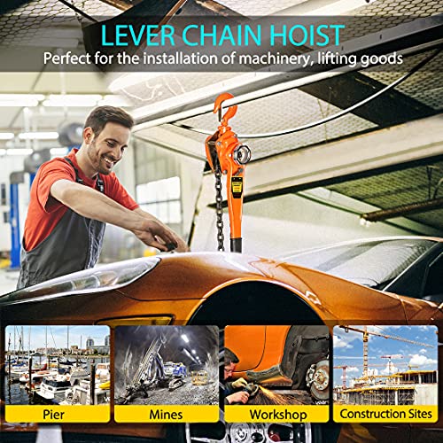 SPECSTAR Lever Chain Hoist 3/4 Ton 1650 Lbs Capacity 5 Feet with 2 Heavy Duty Hooks, Chain Come Along for Warehouse Building Automotive Machinery - style: 3/4 Ton 5FT