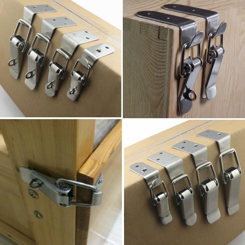 Latch 90 Degree Stainless Steel Spring Loaded Toggle Latch,With locking hole, Silver Catch Hasp Clamp Clip Lock with for Cabinet, Wooden Case, Box (70mm - 4 Pack)