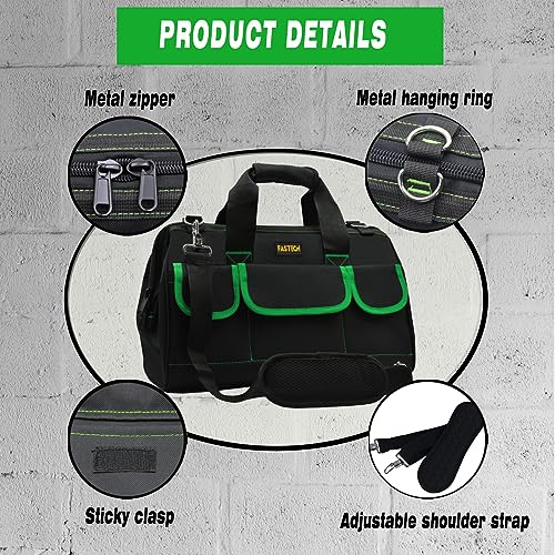 FASTECH 18 Inch Tool Bag With Comfortable Shoulder Straps, Waterproof Wide Mouth Tool Kit, Tool Storage Package For Men/Women (18IN Green) - color: Green, size: 18IN