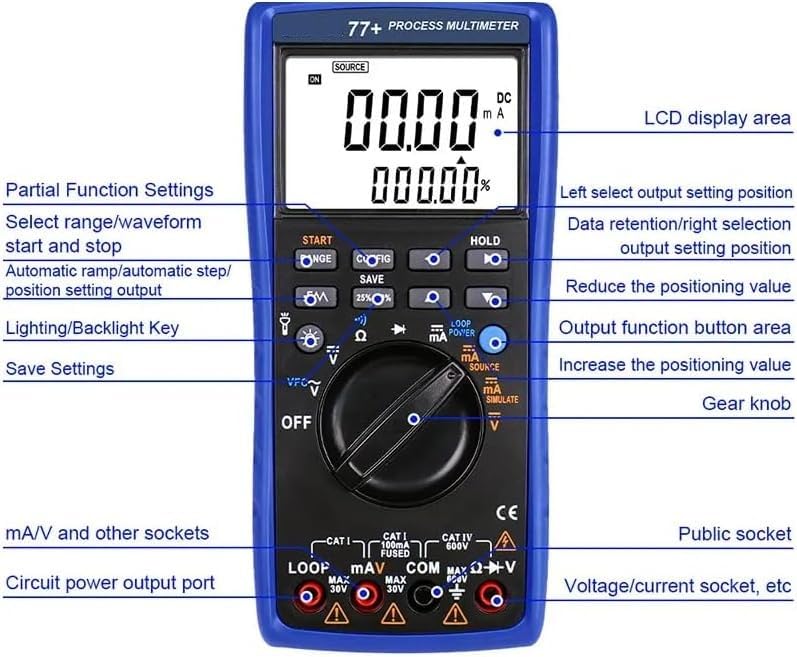 TH77 Process Multimeter Calibrator Meter Multifunctional DMM,250Ω HART Loop Resistance,24V Loop Power Supply and Measuring the Current