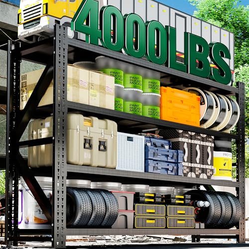 4-Tier Heavy Duty Garage Shelving,Industrial Shelving for Maximum Capacity,Garage Storage Racks Heavy Duty Steel Shelves,Ultra-Wide Metal Rack for 3‑Car Garages,Warehouses - size: 24"D*79"W*75"H