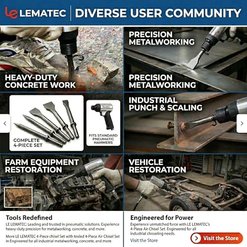 LE LEMATEC Air Chisel Bits Set, 4 Pneumatic Hammer Chisel Attachments