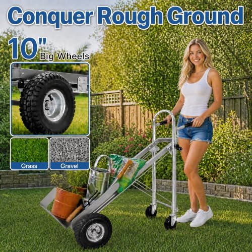 1000 LBS Dolly Cart with Wheels, 4 in 1 Folding Hand Truck, Stainless Steel Heavy Duty Industrial Convertible Hand Cart, Utility Collapsible Hand Truck Dolly for Warehouse, Home, Office, Etc - color: Silver