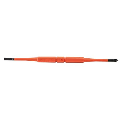 Klein Tools 32286 Insulated Screwdriver, 2-in-1 Screwdriver Set with Flip Blade, #1 Phillips and 3/16-Inch Slotted Tips, Double-Ended Blades - size: #1 PH + 3/16 SL