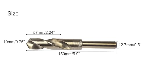 NACX 19mm Reduced Shank Cobalt Drill Bit, HSS 6542 High-Speed Steel Twist Drill Bits with 1/2” Shank for Stainless Steel Alloy Metal Plastic Wood - size: 19mm