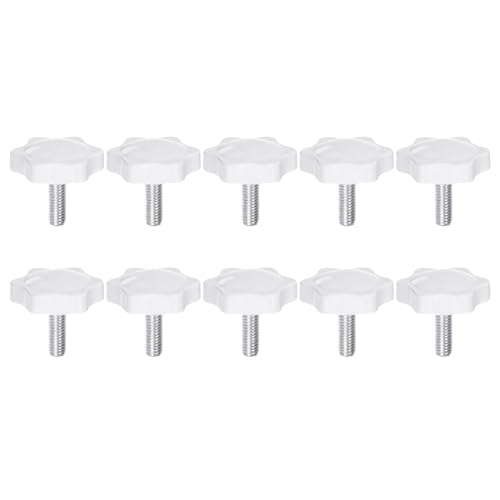 HARFINGTON 10pcs Star Knobs M6 x 16mm Male Thread 32mm Plastic 6-Point Head Stud Knob Hand Tightening Clamping Screw Replacement Threaded Handle, White - size: M6 x 16mm