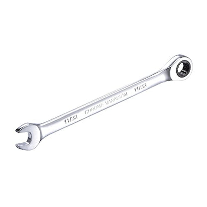 uxcell 11/32 Inch Ratcheting Combination Wrench SAE 72 Teeth 12 Point Ratchet Box Ended Spanner Tools, Cr-V - size: 11/32"