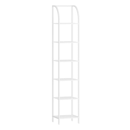 Hzuaneri Bookshelf Narrow Bookcase, Tall Storage Rack with Steel Frame - color: White, size: 11.8 × 13.2 × 71.9 inch