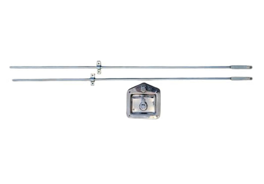 Tool Box Cabinet Latch Stainless Steel Three Point Folding T Handle Locking with (2) Connecting Rods 5/16 x 34L. Mounts to Flat Panel Surface. Installation Expertise is Required!