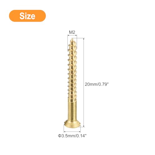 uxcell Brass Wood Screws, 30Pcs M2 x 20mm Slotted Drive Flat Head Self Tapping Screw Countersunk for Woodworking Furniture - size: M2 x 20mm