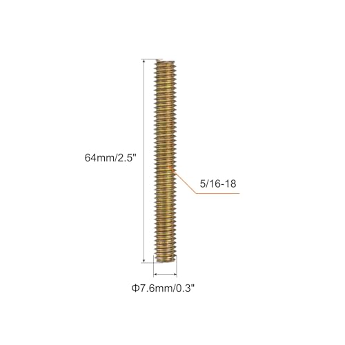 uxcell 8pcs Fully Threaded Rods 5/16x2-1/2 All Thread Studs Long Threaded Screw Carbon Steel for Furniture Garden Railing Mounting Assembly Fastening Frame Connection Colorful Zinc - size: 5/16x2-1/2"