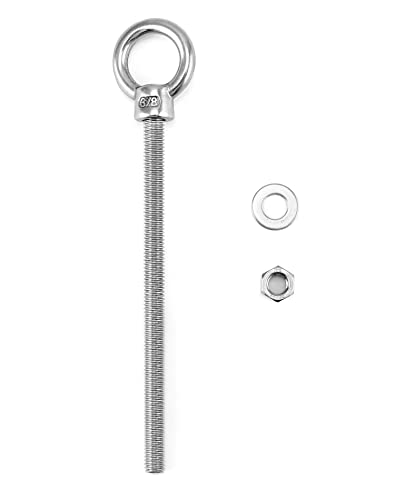 QWORK Threaded Eyebolts, 5 Pack 3/8" x 6" Long Stainless Steel Marine Grade Shoulder Eye Bolt - color: 5 Pack, size: 3/8" x 6"