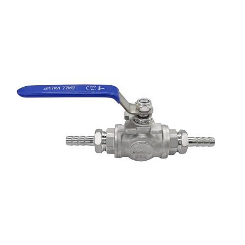 Beduan 3 Way Shut Off Ball Valve with 5/8 Hose Barb 304 SS T Type Three Way - size: 5/8 Barb