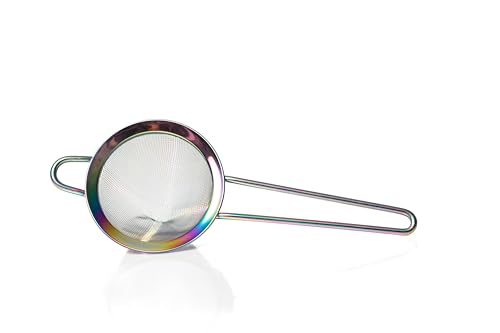 Bull in China Fine Mesh Strainer with Handle - Rainbow Chrome Finish | Bar Hand Strainer | Wire Mesh Cocktail Strainer | Strainer for Bartending - color: Rainbow Chrome