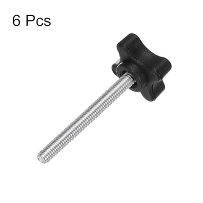 HARFINGTON 6pcs Star Clamping Knobs M6 x 60mm Metric Male Thread 32mm 4-Point Plastic Head Threaded Stud Knob Hand Tightening Thumb Screw Jig Handle, Black - size: M6 x 60mm x 32mm