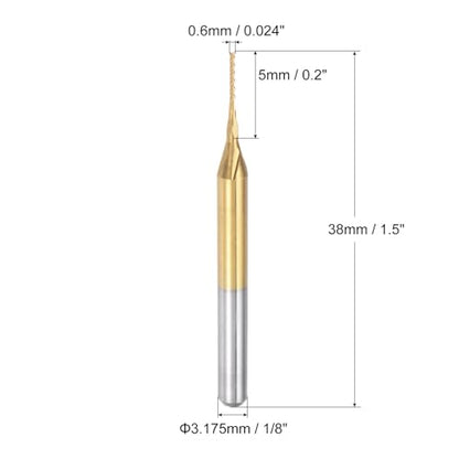 uxcell 10Pcs 0.6mm Titanium Coat Carbide End Mill Engraving Milling Cutter CNC Router Bits for PCB Machine, 1/8" Shank - size: 0.6mm