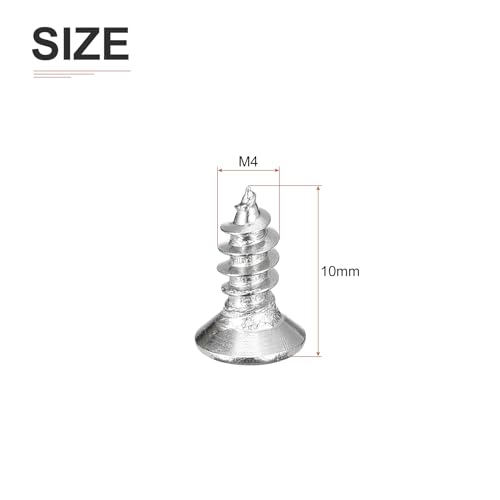 DTGN 100Pcs M4x10mm Flat Head Wood Screws, 304 Stainless Steel Phillips Self Tapping Screws - Good for Woodworking, Furniture - Silver - size: M4x10mm