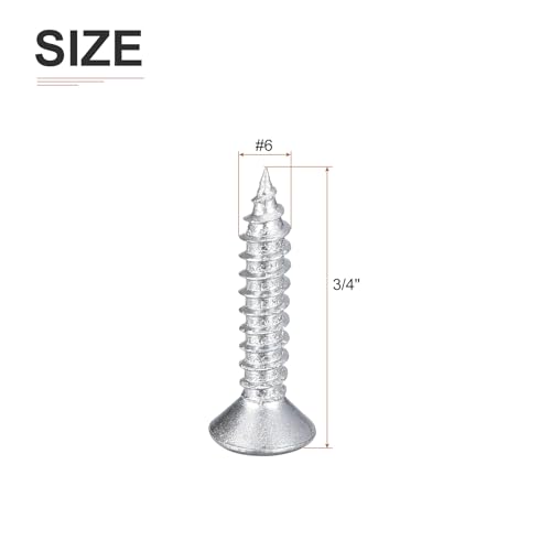 DTGN 100Pcs #6x3/4 Flat Head Wood Screws, Carbon Steel Phillips Self Tapping Screws - Good for Woodworking, Furniture - Silver - color: Silver, size: #6x3/4"