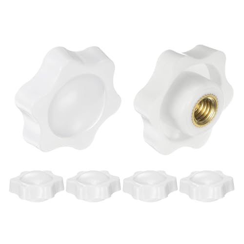 HARFINGTON 6pcs Star Knobs M10 Female Thread 38mm 6-Point Plastic Head Brass Insert Non-Through Hole Screw-in Threaded Hand Knob Clamping Handle, White - color: White, size: M10 x 38mm