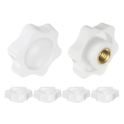 HARFINGTON 6pcs Star Knobs M10 Female Thread 38mm 6-Point Plastic Head Brass Insert Non-Through Hole Screw-in Threaded Hand Knob Clamping Handle, White - color: White, size: M10 x 38mm