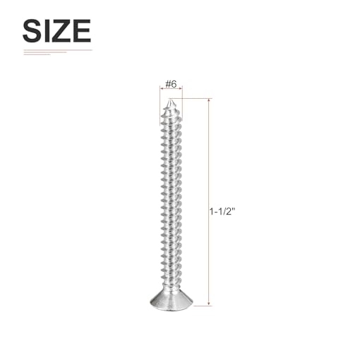 DTGN 100Pcs #6x1-1/2 Flat Head Wood Screws, 304 Stainless Steel Phillips Self Tapping Screws - Good for Woodworking, Furniture - Silver - color: Silver, size: #6x1-1/2"